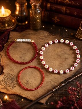 Harry Potter Theme Red & Gold Bracelet Trio | Magical Wizard-Inspired 7”